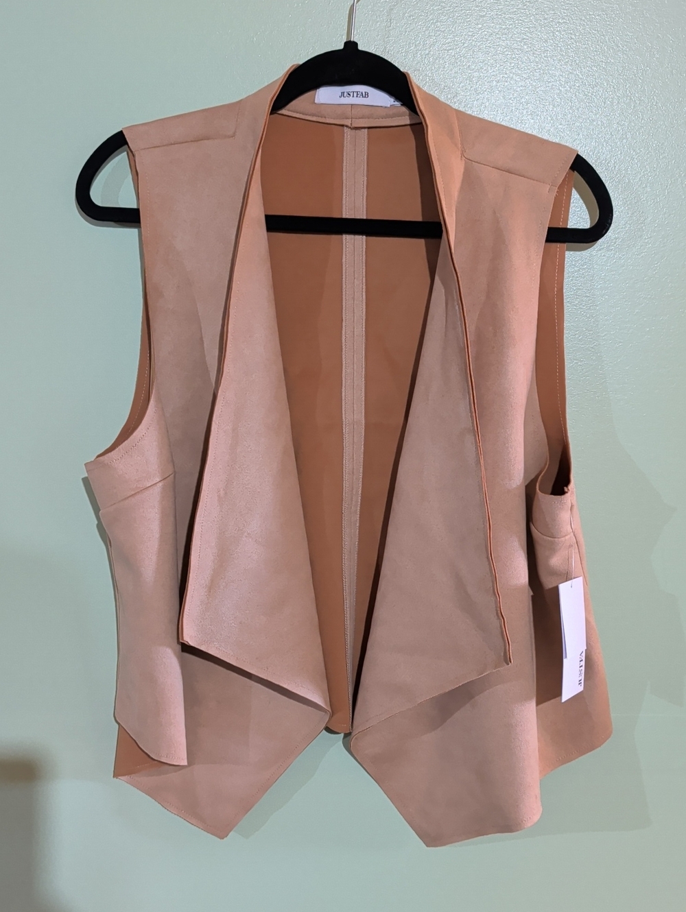 JustFab Women's Tan Draped Open-Front Sleeveless Vest